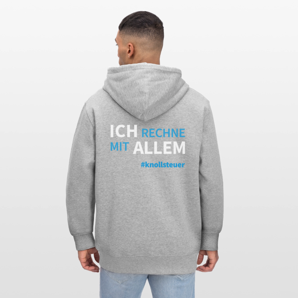 Unisex Bio-Kapuzenjacke ICH RECHNE MIT ALLEM - Grau meliert