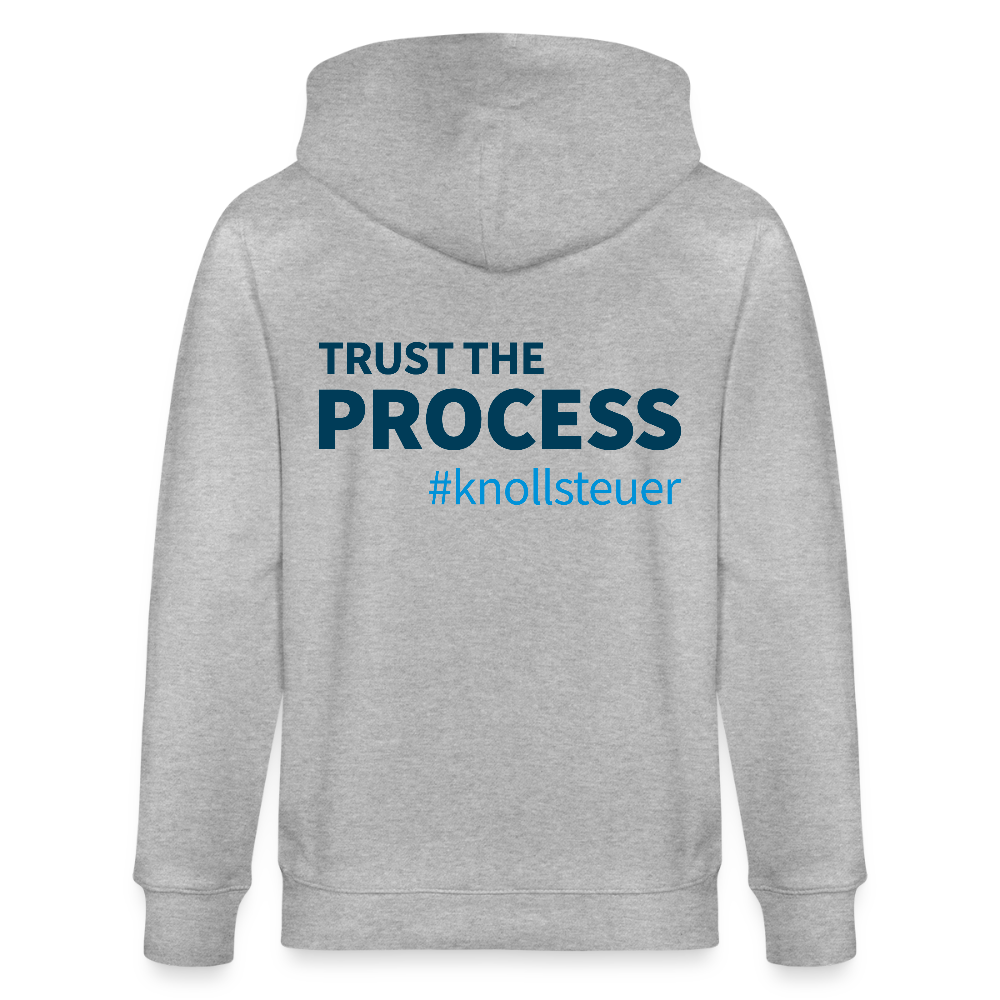 Unisex Bio-Kapuzenjacke TRUST THE PROCESS - Grau meliert