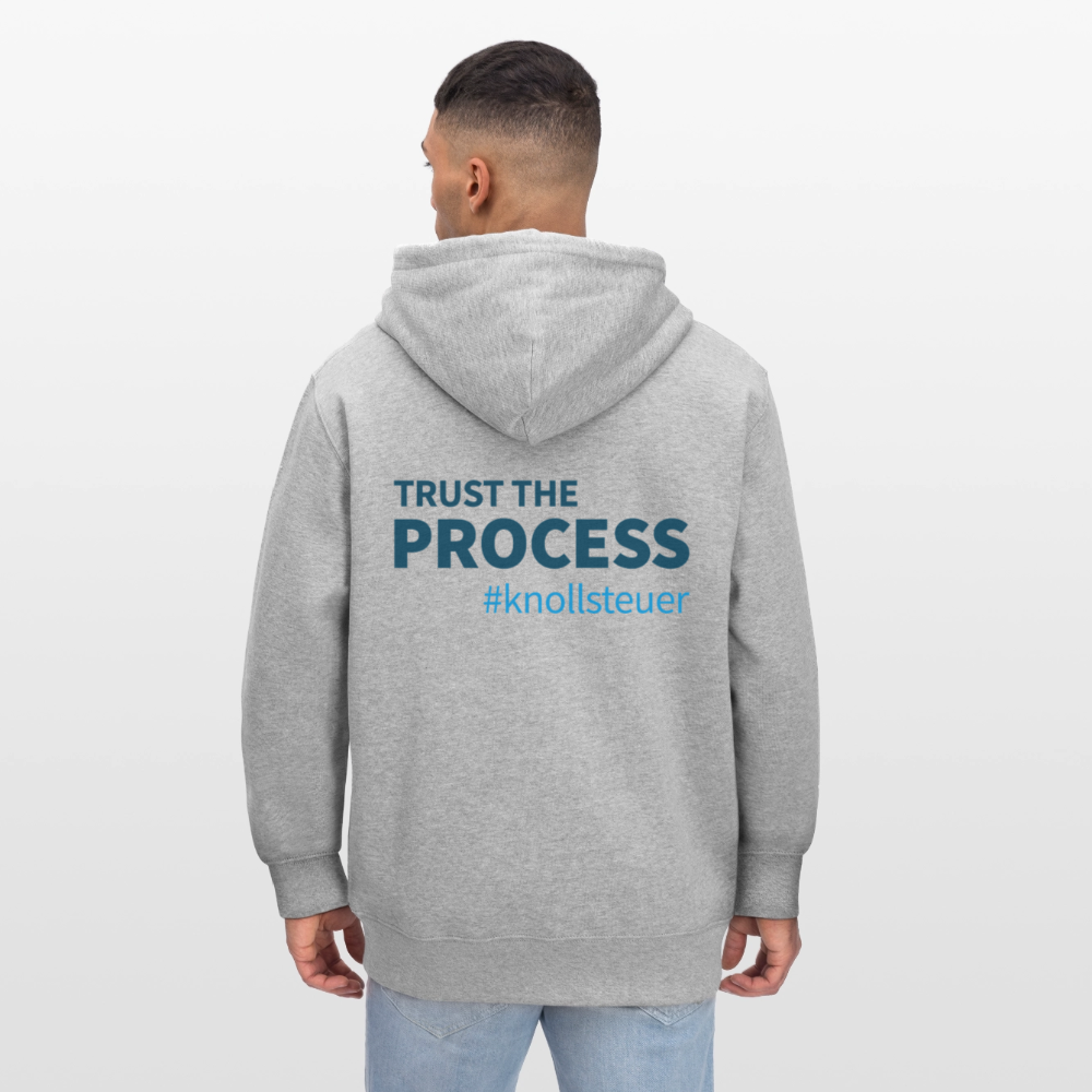 Unisex Bio-Kapuzenjacke TRUST THE PROCESS - Grau meliert