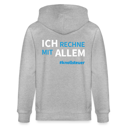 Unisex Bio-Kapuzenjacke ICH RECHNE MIT ALLEM - Grau meliert