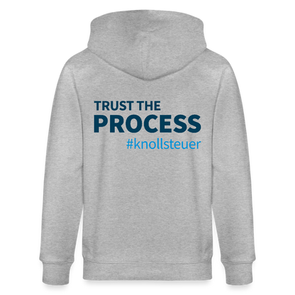 Unisex Bio-Kapuzenjacke TRUST THE PROCESS - Grau meliert