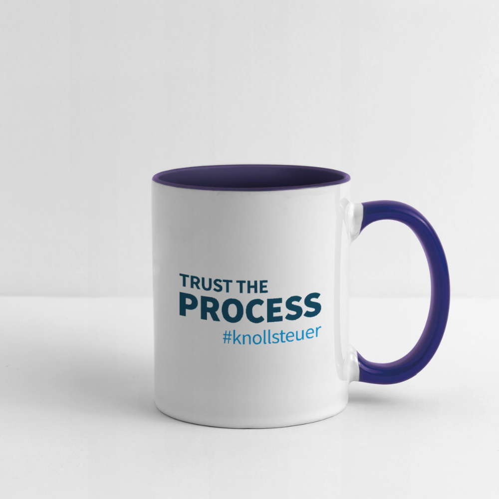 Liebhaberstück "Trust the process"-Tasse, EXKLUSIV in dunkelblauem Design - Weiß/Kobaltblau