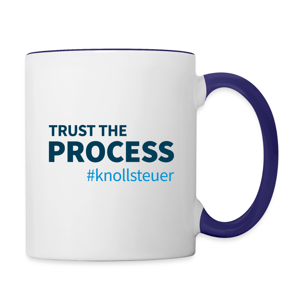 Liebhaberstück "Trust the process"-Tasse, EXKLUSIV in dunkelblauem Design - Weiß/Kobaltblau