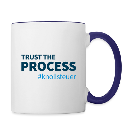 Liebhaberstück "Trust the process"-Tasse, EXKLUSIV in dunkelblauem Design - Weiß/Kobaltblau